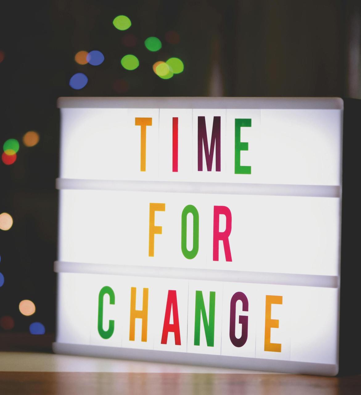 Tafel mit Buchstaben Time for Change 
