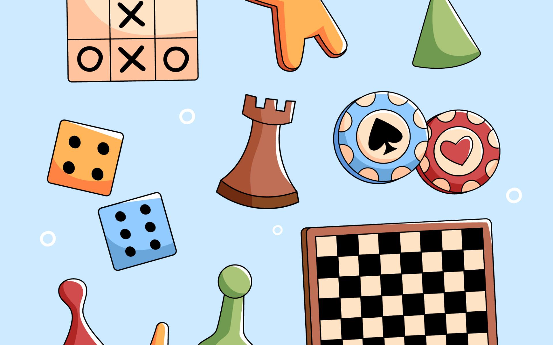 Spielelemente auf blauem Hintergrund